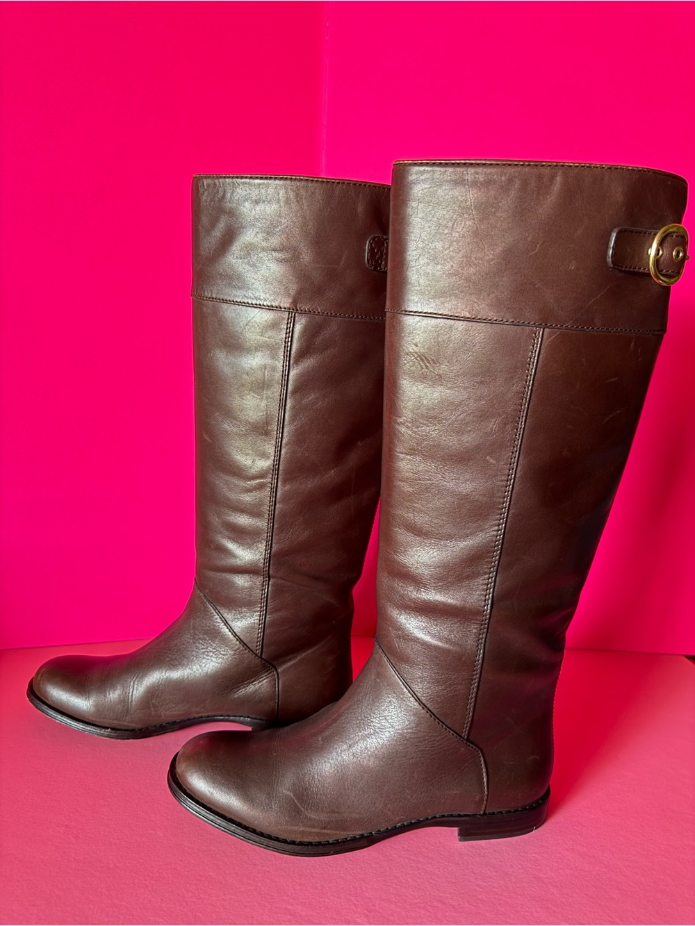 Coach Chocolate Brown Over-the-Knee Leather Boots with Buckle